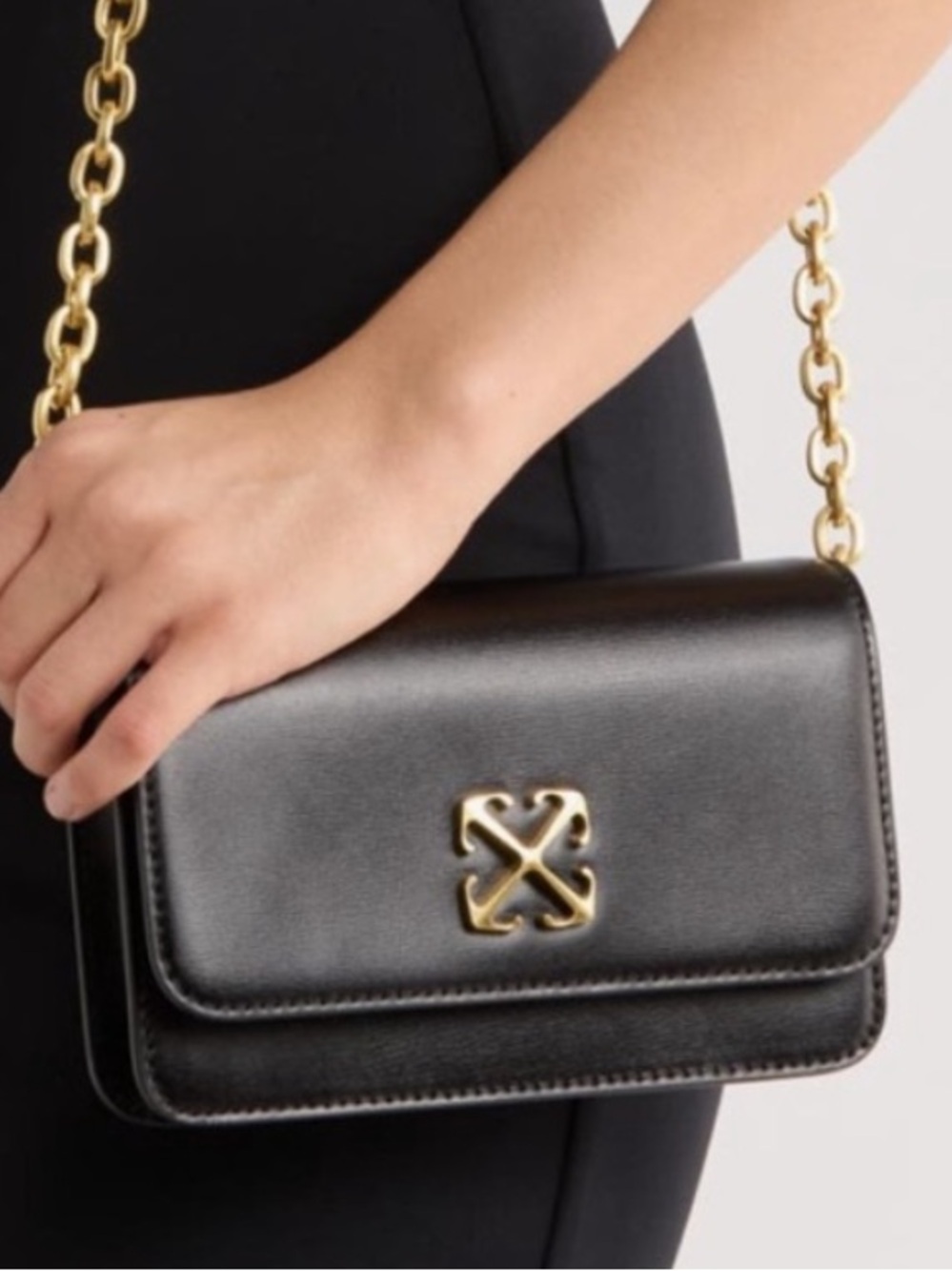 Off-White Black Leather Crossbody Bag – Gold Chain – New w/ Tags & Dust Bag
